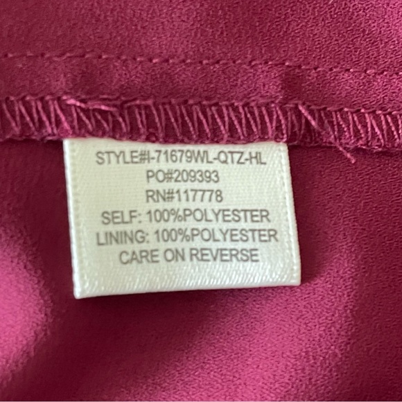 Lovestitch Merlot/Gold Foil Rania Chiffon Long Sleeve Smocked Waist Dress (M/L) - Picture 14 of 15